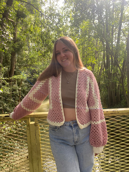 Cardigan Hexagone Rose