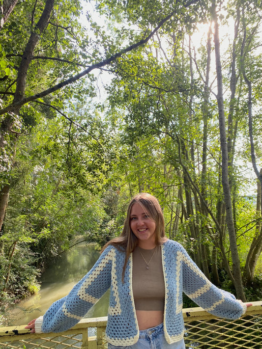Cardigan Hexagone Bleu